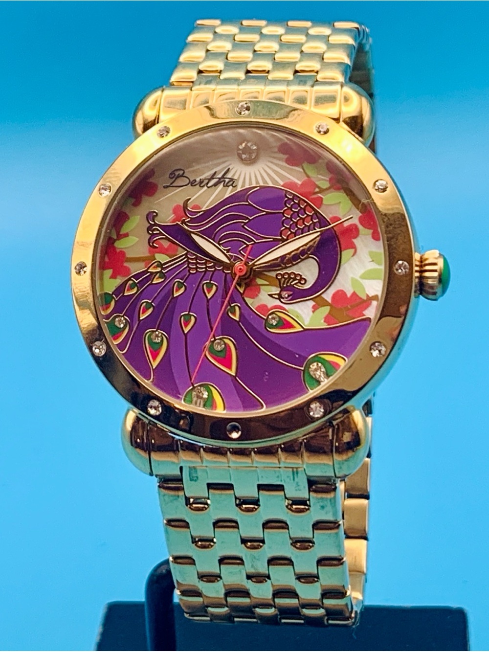 BERTHA WITH LOVE Peacock Motif Women’s Bracelet Quartz Wristwatch Works New Batt